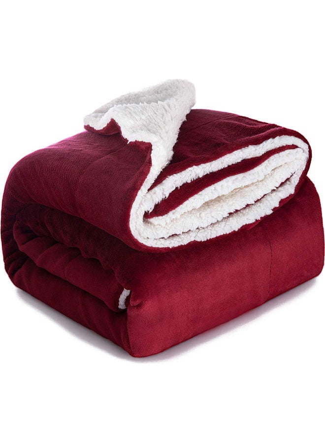 Reversible Soft Sherpa Bed Blanket Fleece Maroon 220x240cm