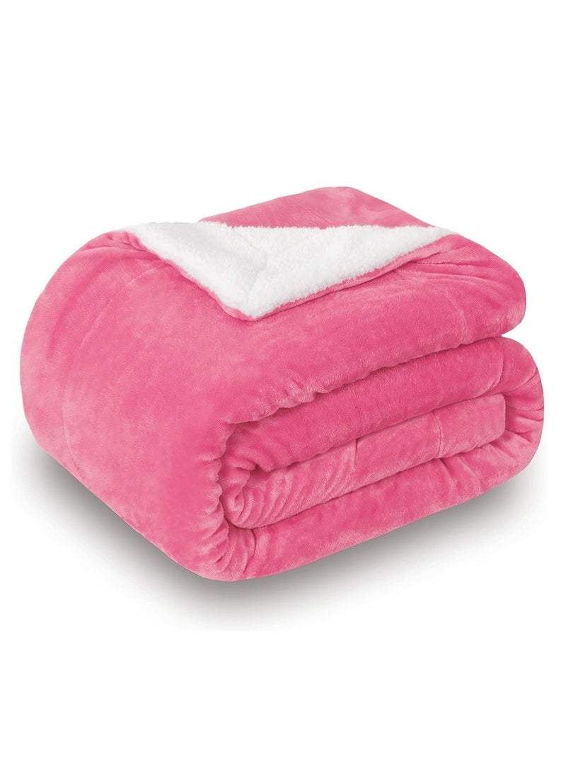 Soft Sheep Reversible Sherpa Blanket King Size for Bed Throw Sofa Travel Flannel Blanket Pink 220x240cm