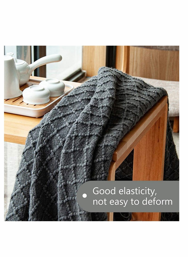 Acrylic Knitted Throw Blanket Lightweight and Soft Cozy Decorative Woven Blanket with Tassels for Travel Couch Bed Sofa Available All Year Round 51 x 67 Inch Dark Grey