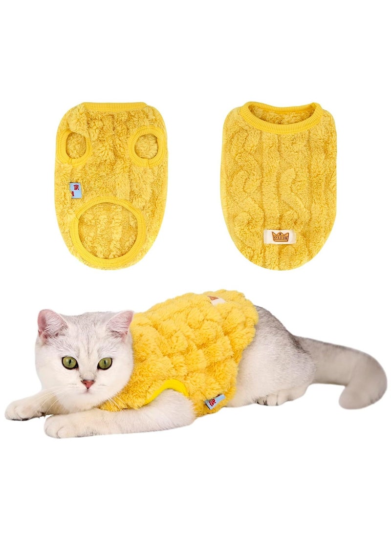 Cats Flannel Sweaters, Cat Elastic Sweater Soft Sleeveless Cat Clothes, Warm Winter Kitten Clothes Outfits, Cute Dog Vest with Velvet for Cats or Small Dogs in Cold Season (Yellow)