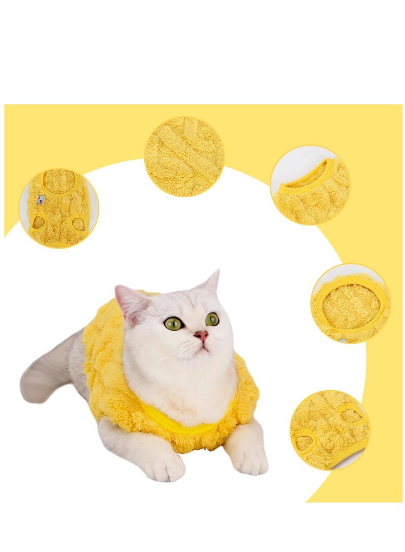 Cats Flannel Sweaters, Cat Elastic Sweater Soft Sleeveless Cat Clothes, Warm Winter Kitten Clothes Outfits, Cute Dog Vest with Velvet for Cats or Small Dogs in Cold Season (Yellow)