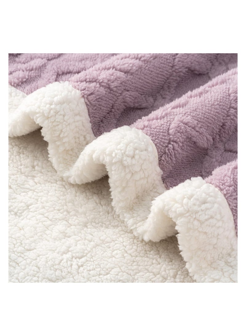 Jacquard Sherpa Blanket Single Size Faux Fur Bed Blanket 160x220cm Flannel Fleece Reversible Blanket Warm and Plush Throw Blanket Lilac