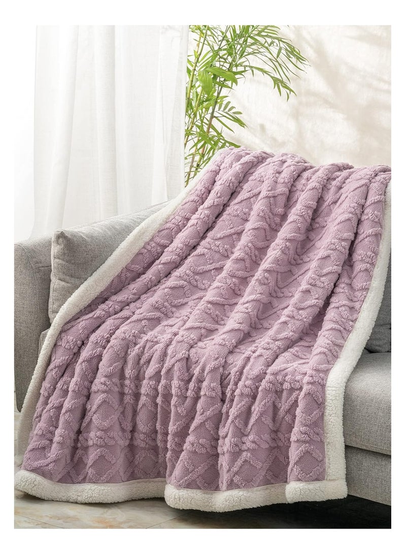 Jacquard Sherpa Blanket Single Size Faux Fur Bed Blanket 160x220cm Flannel Fleece Reversible Blanket Warm and Plush Throw Blanket Lilac