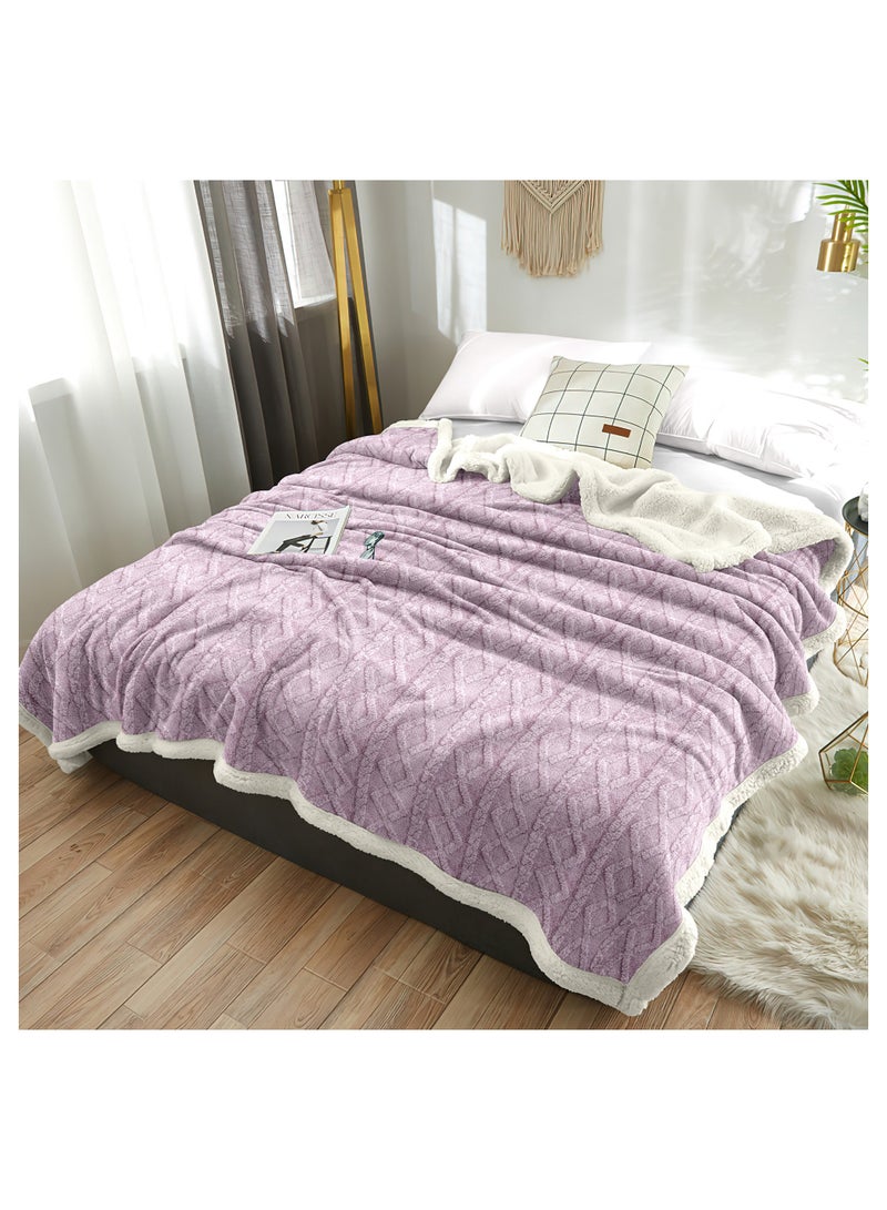 Jacquard Sherpa Blanket Single Size Faux Fur Bed Blanket 160x220cm Flannel Fleece Reversible Blanket Warm and Plush Throw Blanket Lilac