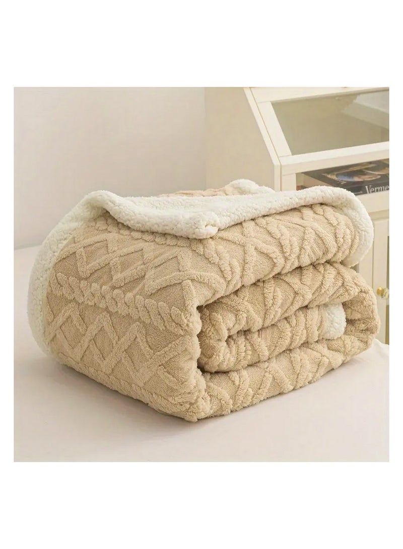 Jacquard Sherpa Blanket Single Size Faux Fur Bed Blanket 160x220cm Flannel Fleece Reversible Blanket Warm and Plush Throw Blanket Beige