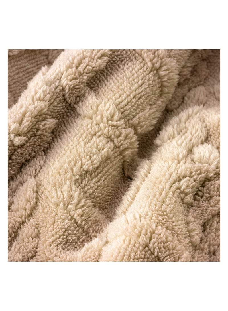 Jacquard Sherpa Blanket Single Size Faux Fur Bed Blanket 160x220cm Flannel Fleece Reversible Blanket Warm and Plush Throw Blanket Beige