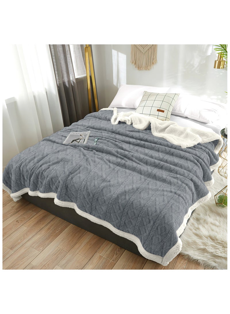 Jacquard Sherpa Blanket Single Size Faux Fur Bed Blanket 160x220cm Flannel Fleece Reversible Blanket Warm and Plush Throw Blanket Grey