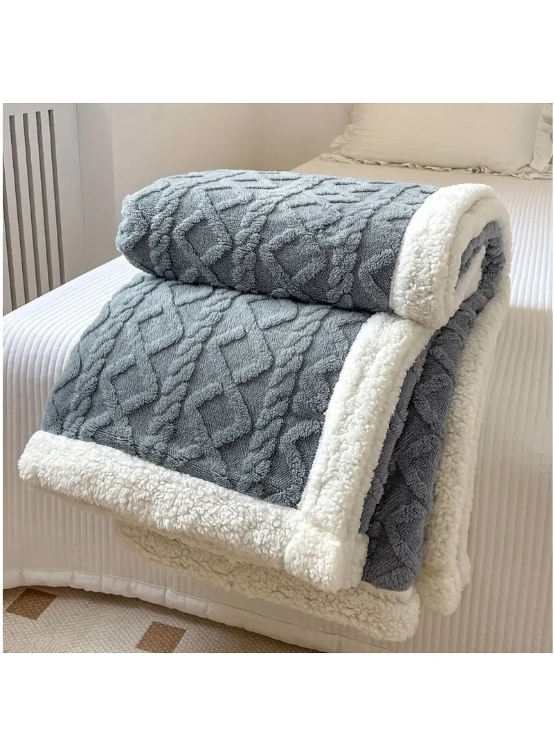 Jacquard Sherpa Blanket Single Size Faux Fur Bed Blanket 160x220cm Flannel Fleece Reversible Blanket Warm and Plush Throw Blanket Grey