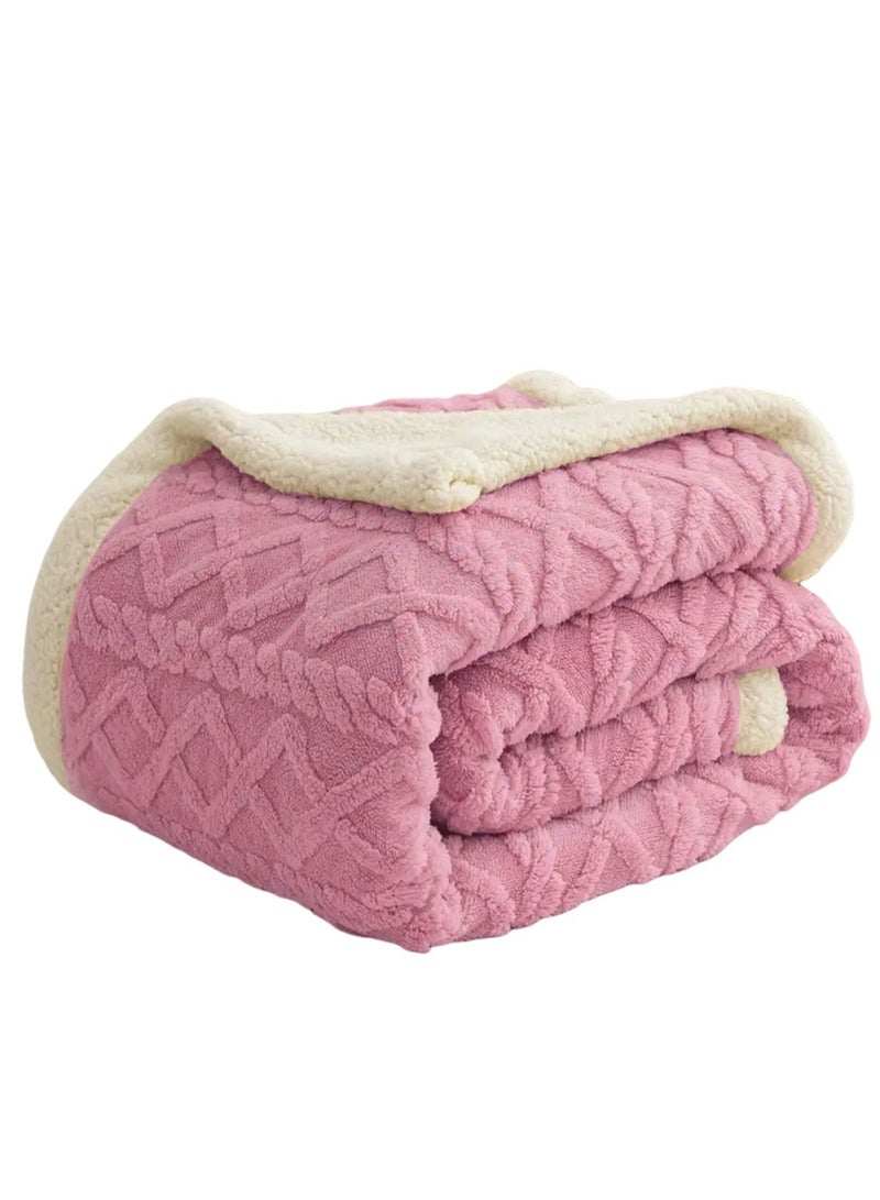 Jacquard Sherpa Blanket Super King Size Faux Fur Bed Blanket 220x240cm Flannel Fleece Reversible Blanket Double Size Warm and Plush Throw Blanket Pink