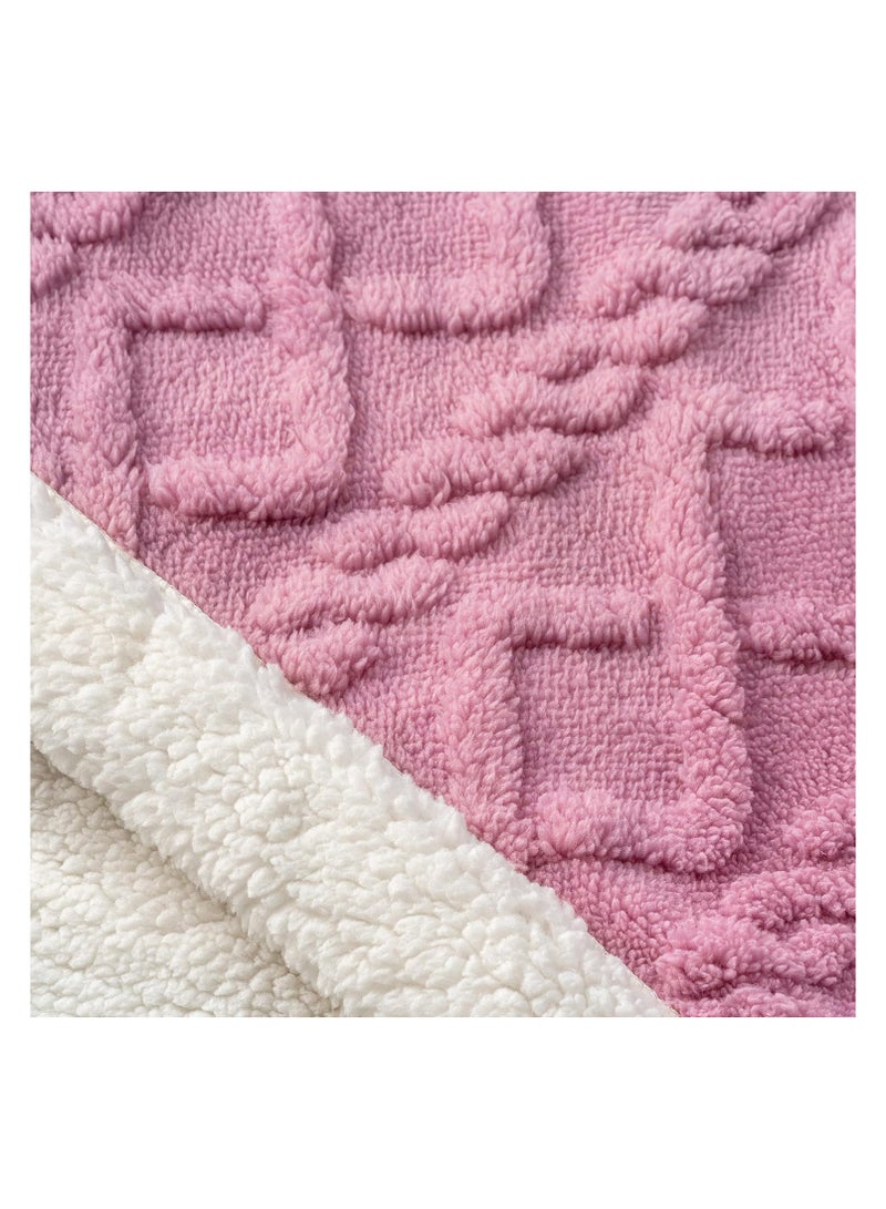 Jacquard Sherpa Blanket Super King Size Faux Fur Bed Blanket 220x240cm Flannel Fleece Reversible Blanket Double Size Warm and Plush Throw Blanket Pink