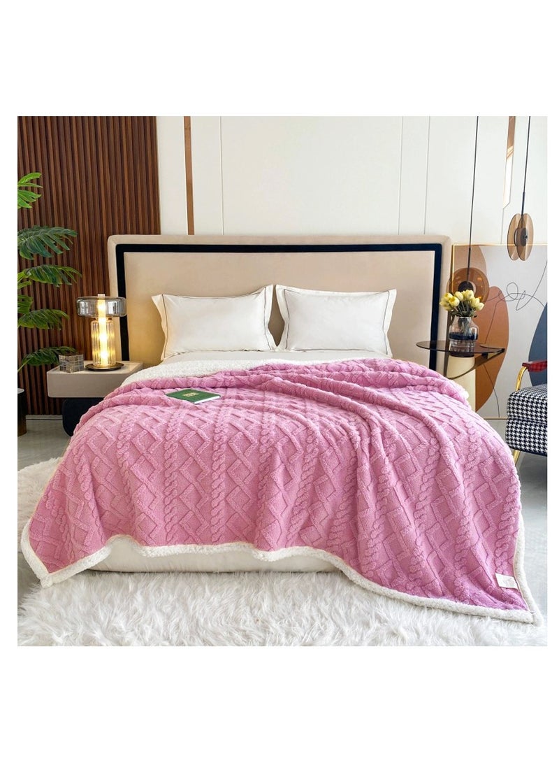 Jacquard Sherpa Blanket Super King Size Faux Fur Bed Blanket 220x240cm Flannel Fleece Reversible Blanket Double Size Warm and Plush Throw Blanket Pink