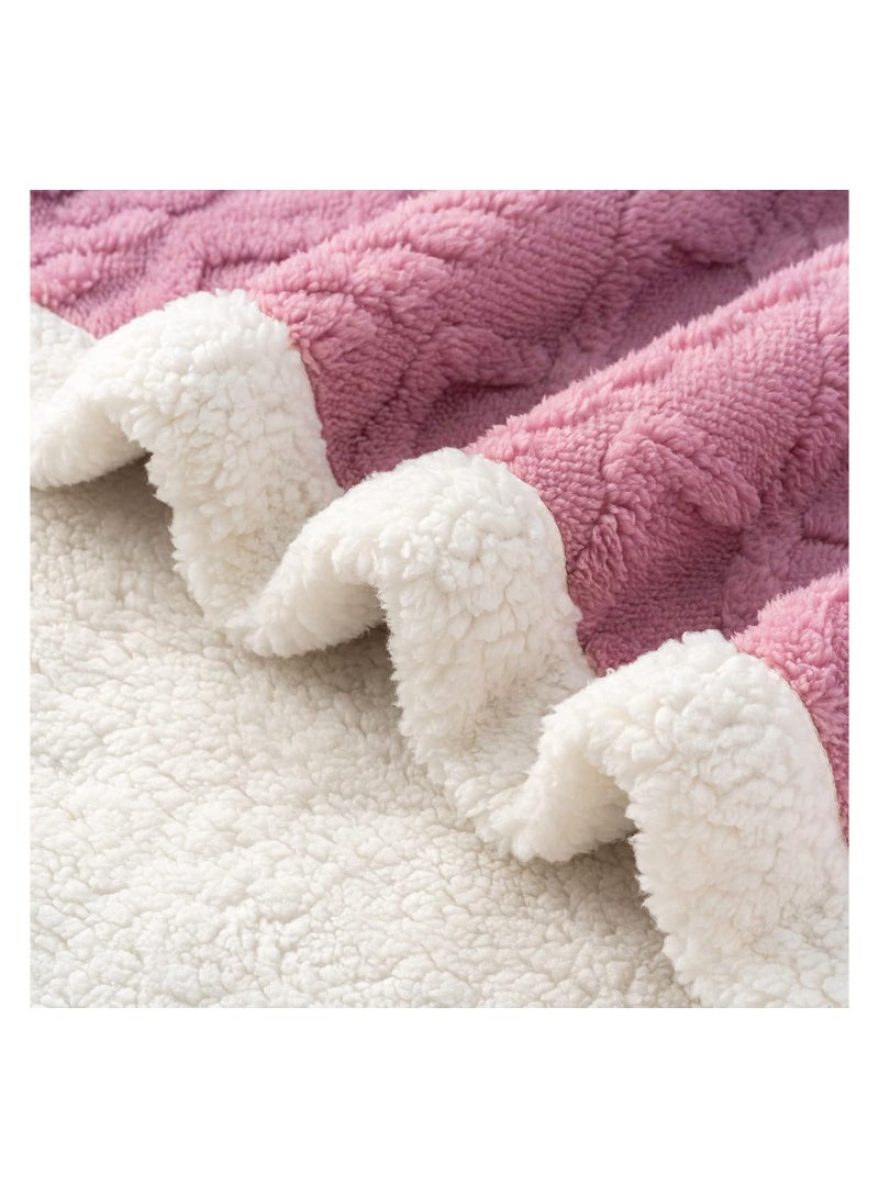 Jacquard Sherpa Blanket Super King Size Faux Fur Bed Blanket 220x240cm Flannel Fleece Reversible Blanket Double Size Warm and Plush Throw Blanket Pink