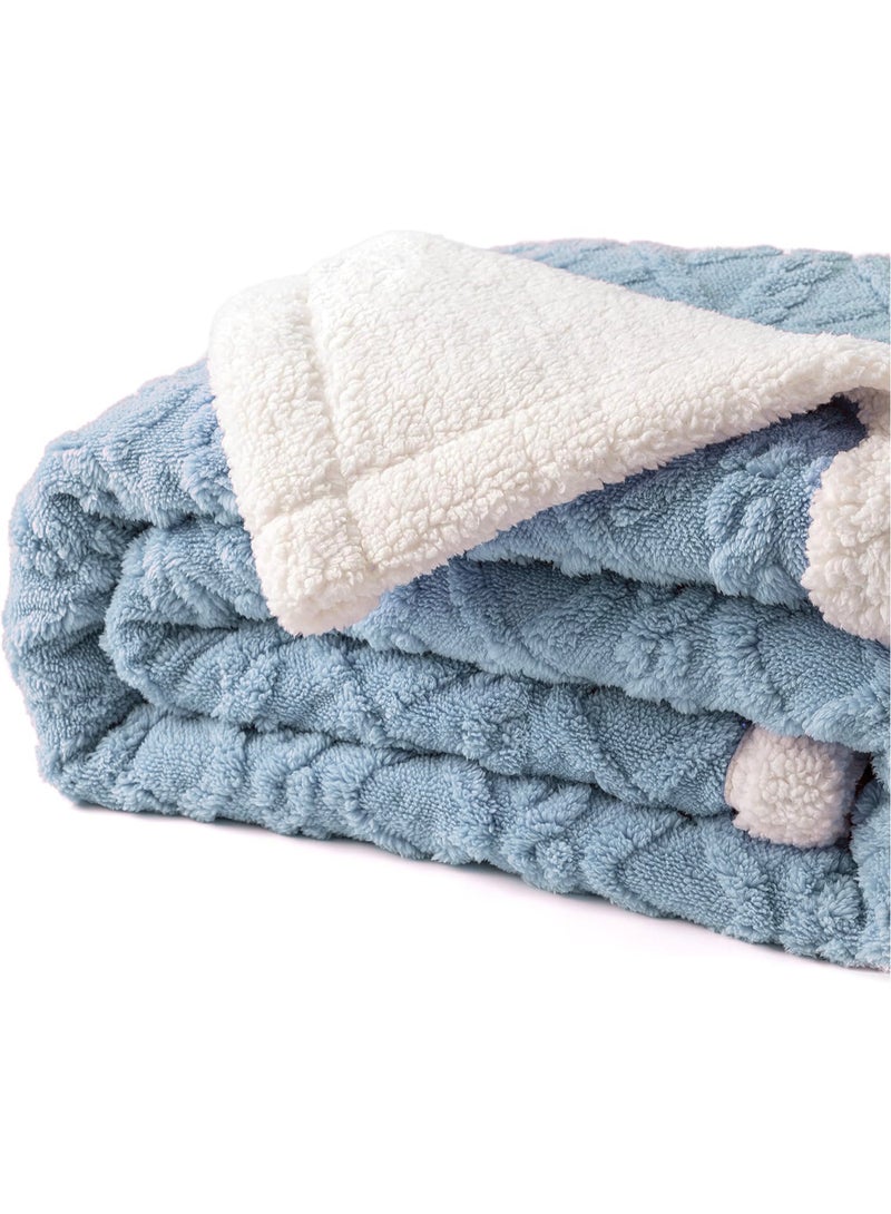 Jacquard Sherpa Blanket Single Size Faux Fur Bed Blanket 160x220cm Flannel Fleece Reversible Blanket Warm and Plush Throw Blanket Blue Grey