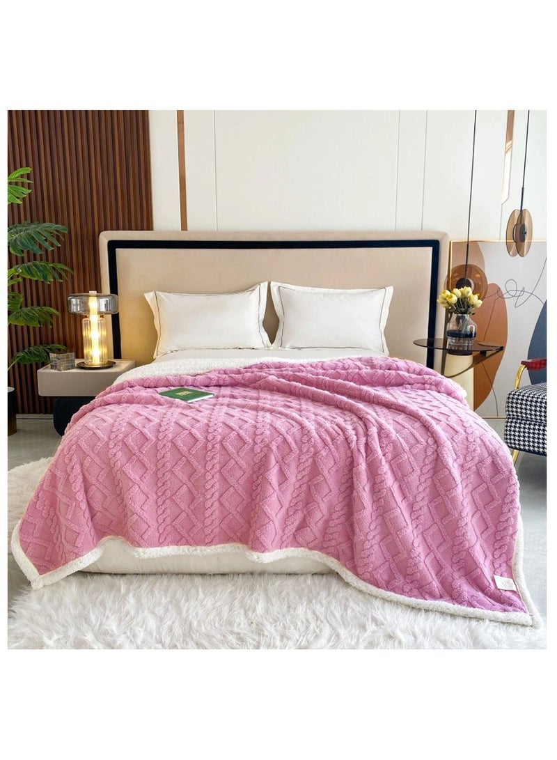 Jacquard Sherpa Blanket Single Size Faux Fur Bed Blanket 160x220cm Flannel Fleece Reversible Blanket Warm and Plush Throw Blanket Pink