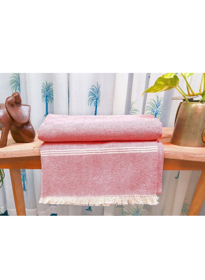 Handwoven Premium Organic Handloom Cotton Red and White Throw Blanket