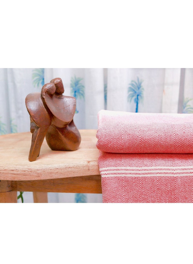 Handwoven Premium Organic Handloom Cotton Red and White Throw Blanket
