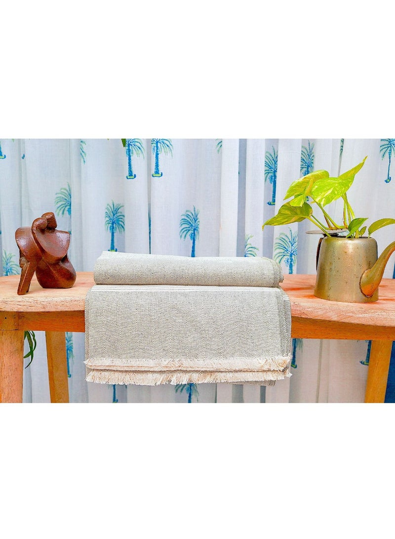 Brown and White Handwoven Premium Organic Handloom Soft Cotton Throw Blanket