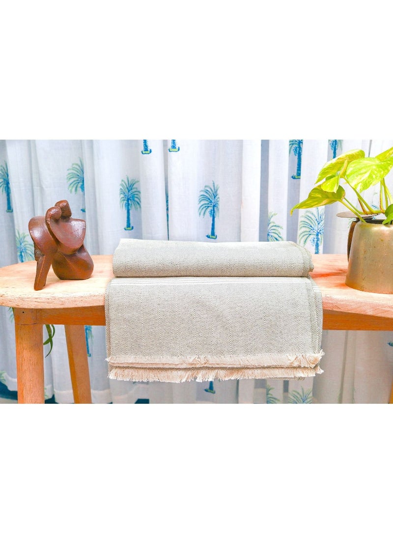 Brown and White Handwoven Premium Organic Handloom Soft Cotton Throw Blanket