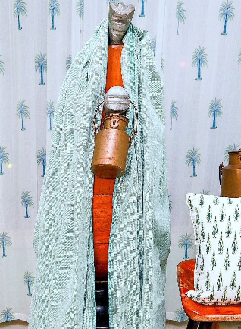 Teal and White Textured Handwoven Organic Handloom Cotton Throw Blanket