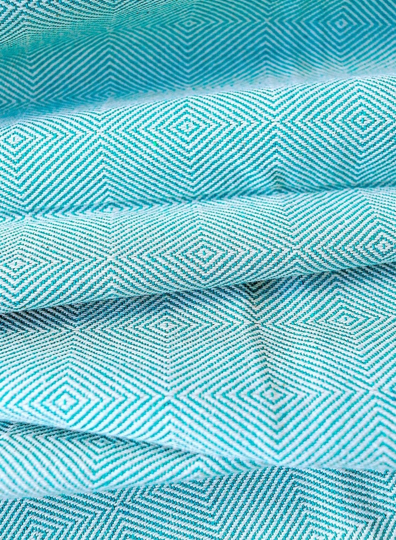 Teal and White Textured Handwoven Organic Handloom Cotton Throw Blanket