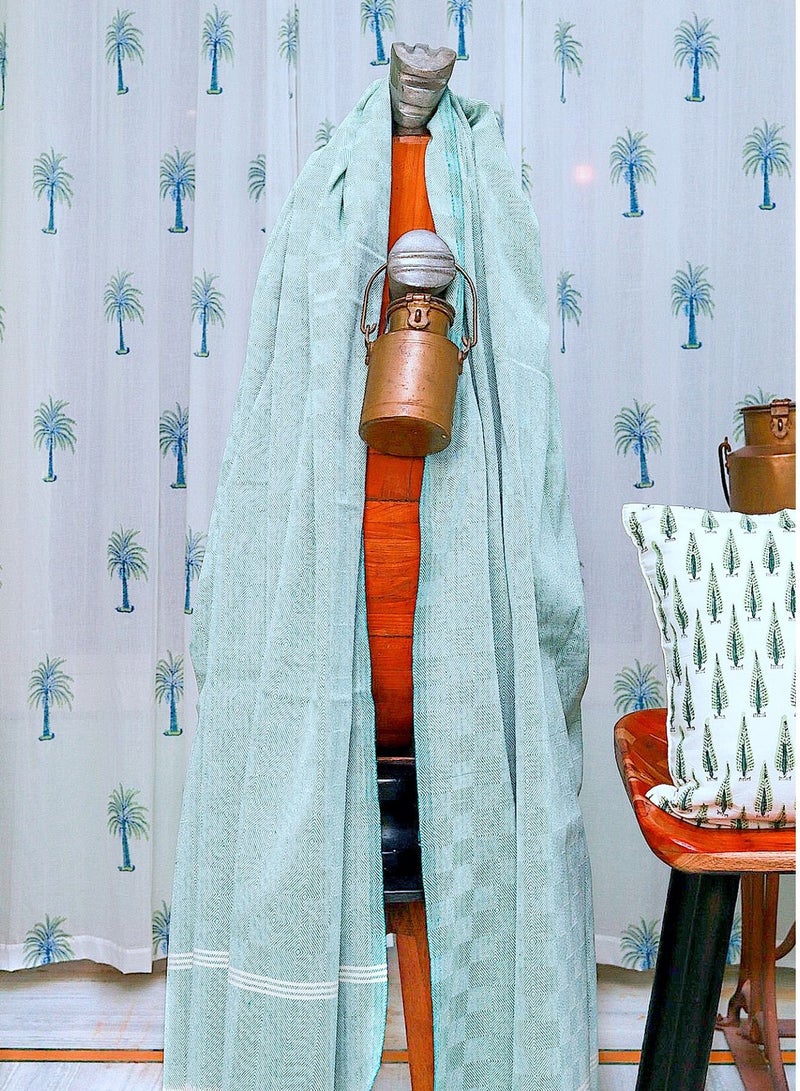 Teal and White Textured Handwoven Organic Handloom Cotton Throw Blanket