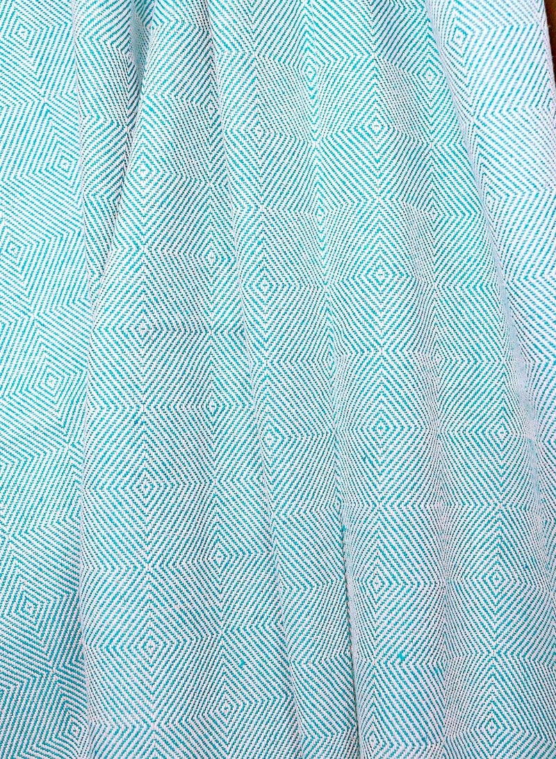 Teal and White Textured Handwoven Organic Handloom Cotton Throw Blanket