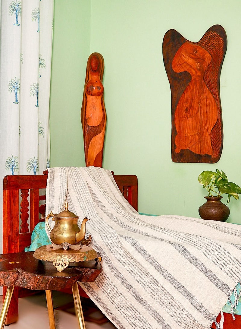 Cream Color Handwoven Handloom Organic Cotton Sofa Throw Blanket