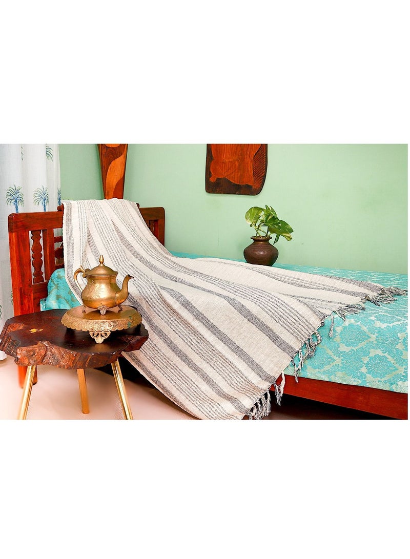 Cream Color Handwoven Handloom Organic Cotton Sofa Throw Blanket