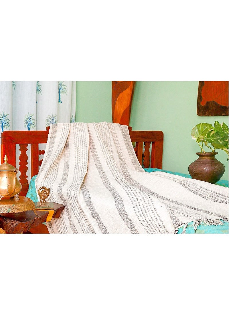 Cream Color Handwoven Handloom Organic Cotton Sofa Throw Blanket