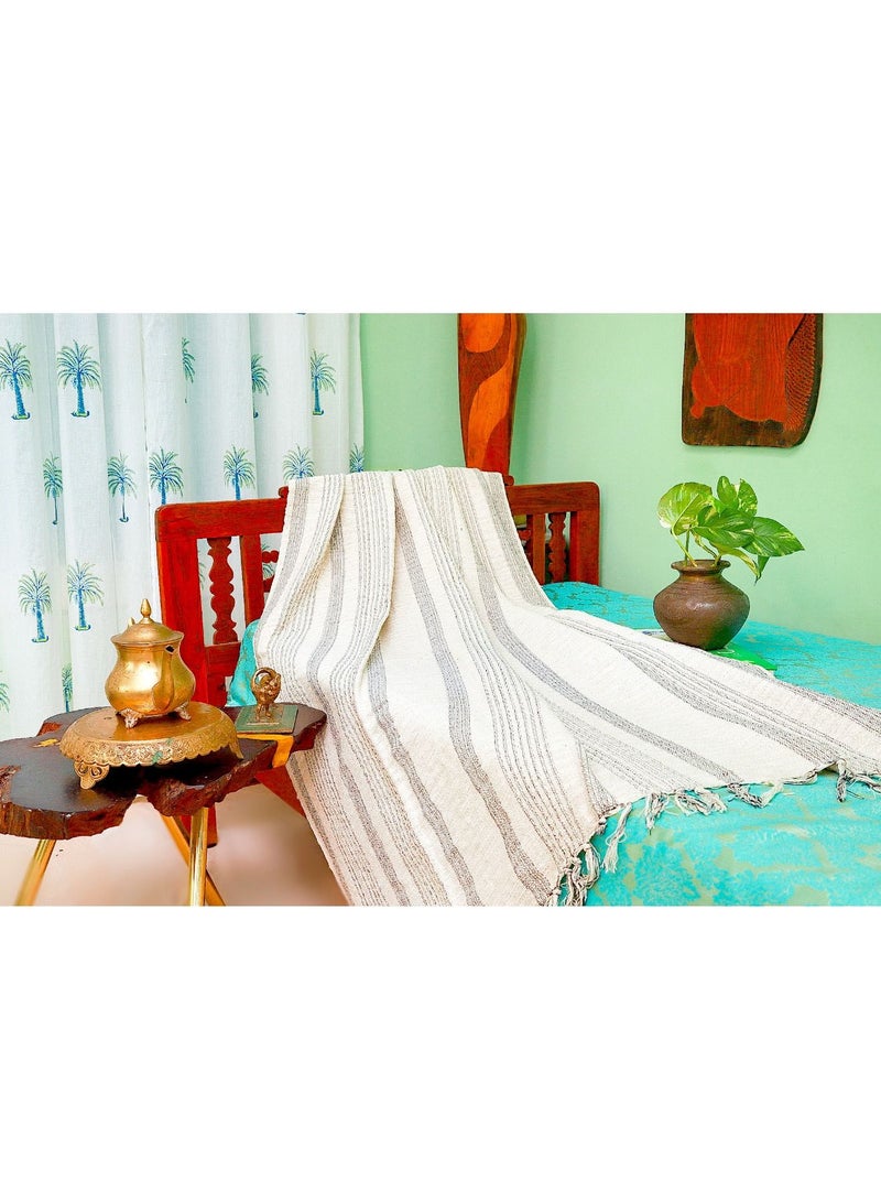Cream Color Handwoven Handloom Organic Cotton Sofa Throw Blanket