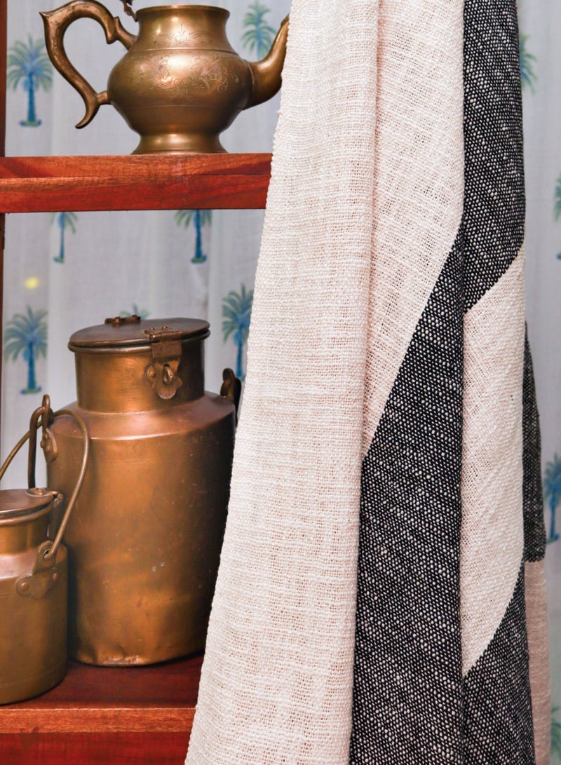 Black and Ivory Cotton Handwoven Sofa Throw Blanket