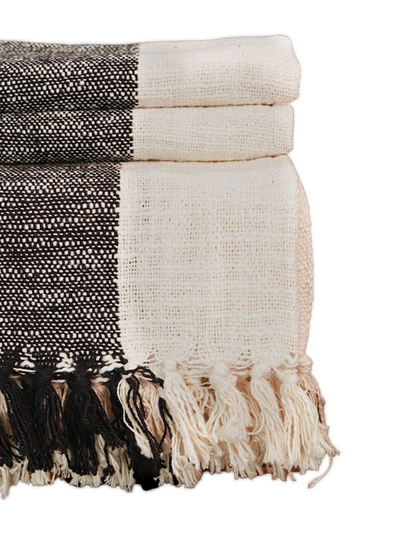 Black and Ivory Cotton Handwoven Sofa Throw Blanket