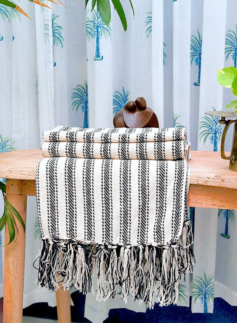 Hand Knitted Handloom Ivory Organic Cotton Sofa Throw Blanket