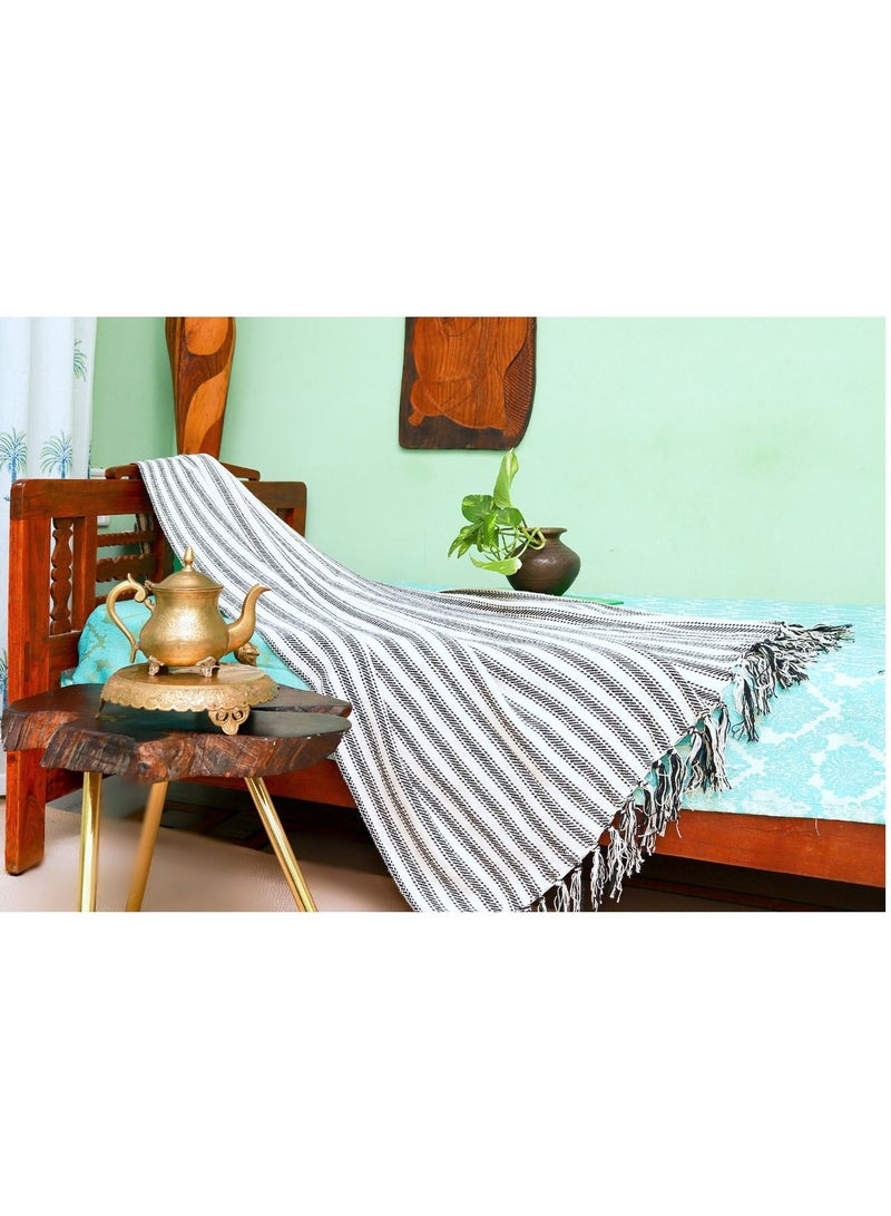 Hand Knitted Handloom Ivory Organic Cotton Sofa Throw Blanket