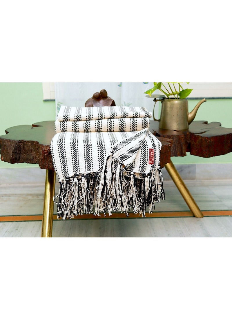 Hand Knitted Handloom Ivory Organic Cotton Sofa Throw Blanket