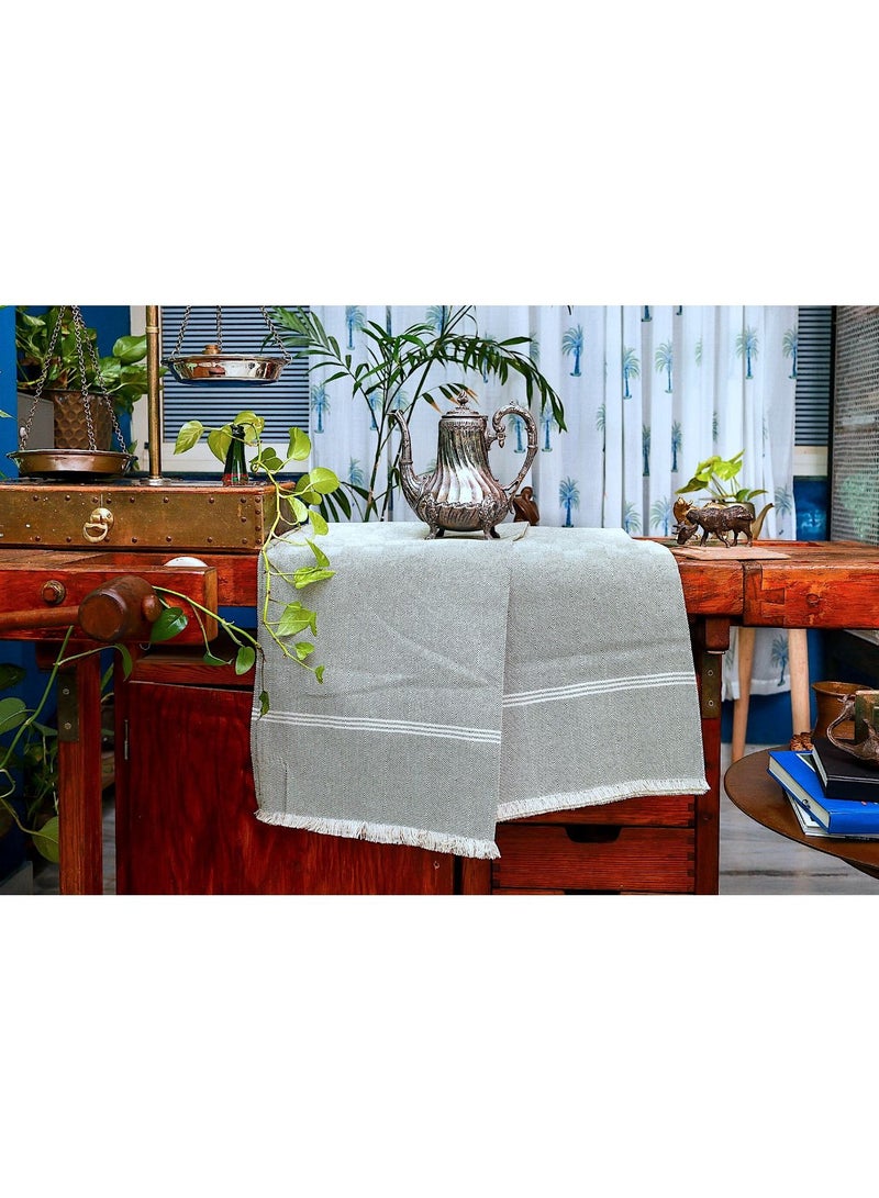 Premium Organic Handloom Cotton Olive Green and White Patterned Handwoven Blanket Throw