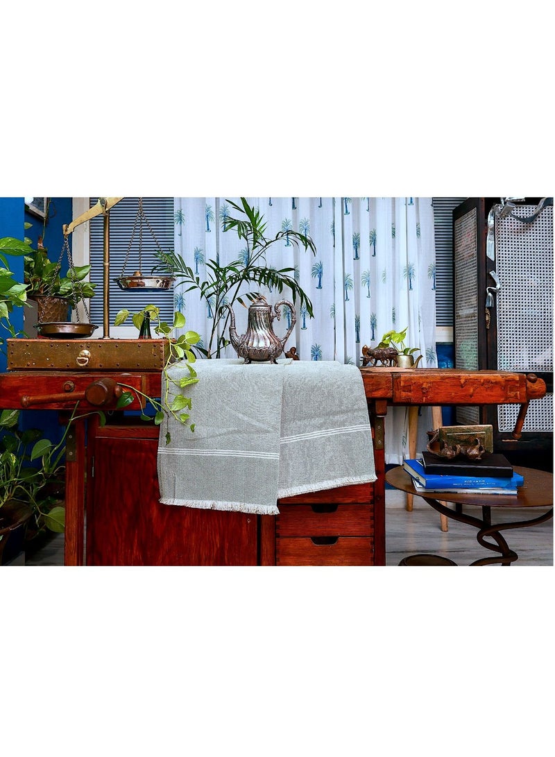 Premium Organic Handloom Cotton Olive Green and White Patterned Handwoven Blanket Throw