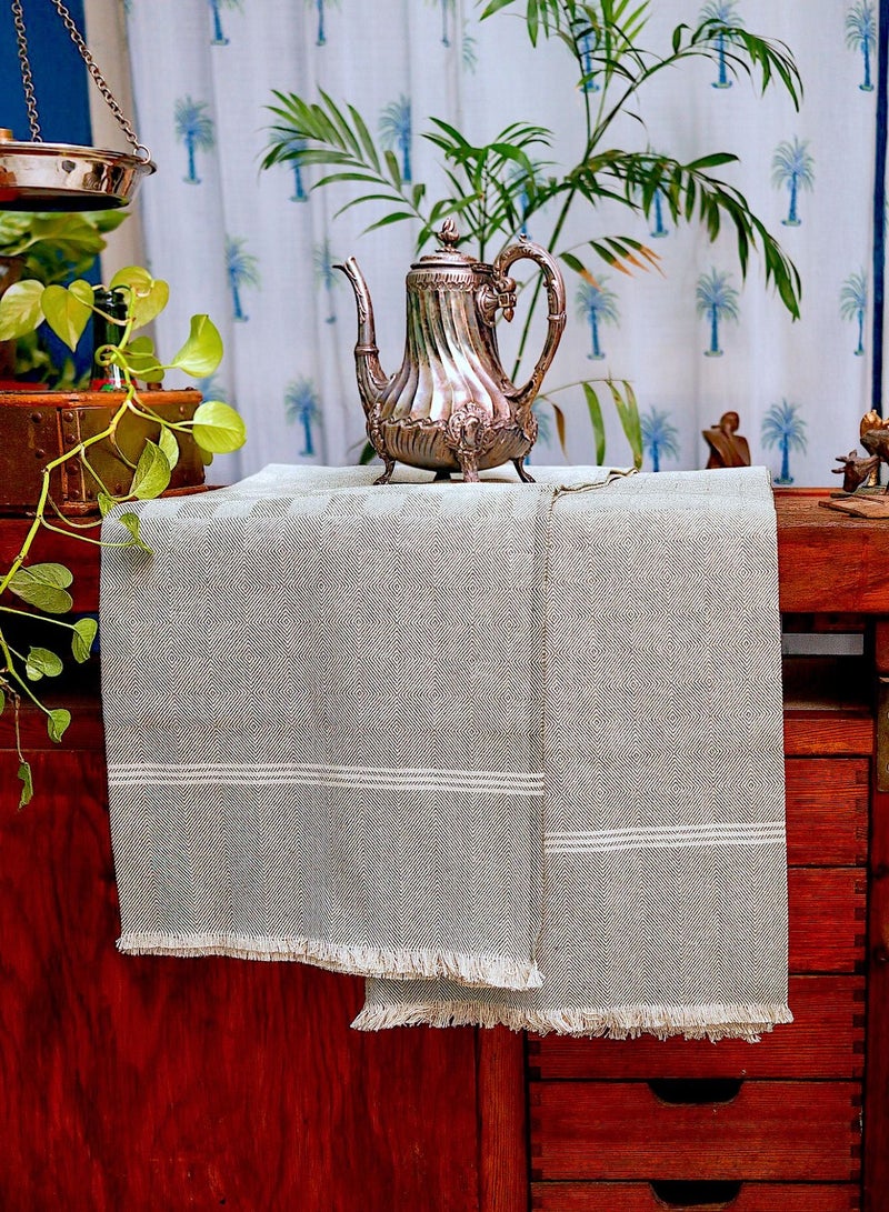Premium Organic Handloom Cotton Olive Green and White Patterned Handwoven Blanket Throw