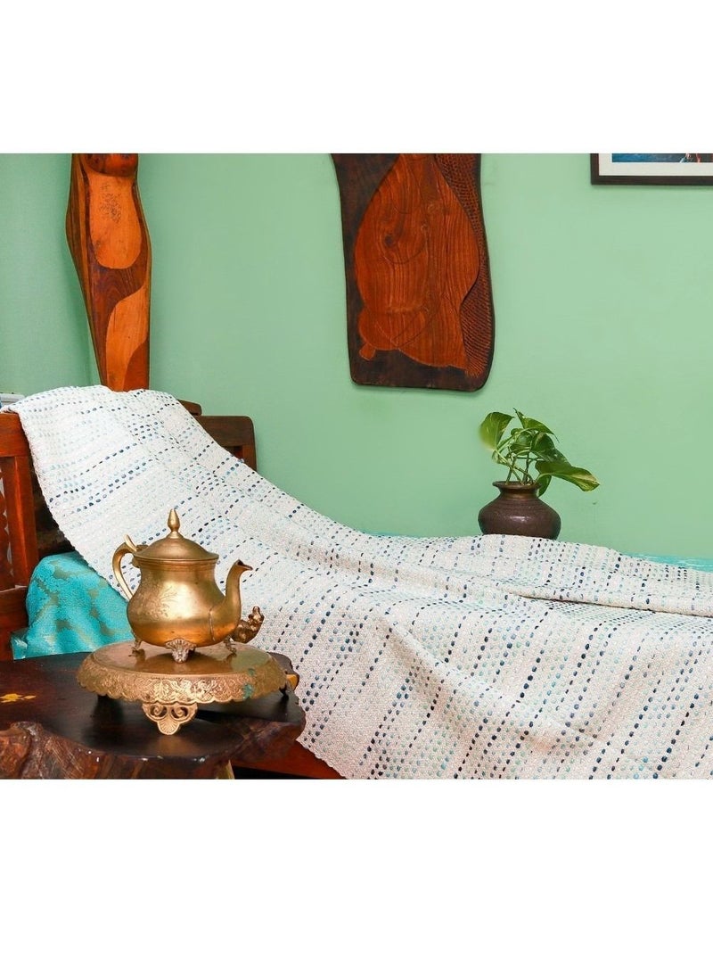 Polka Dot Blue Colored Premium Cotton Acrylic Handwoven Sofa Throw Blanket