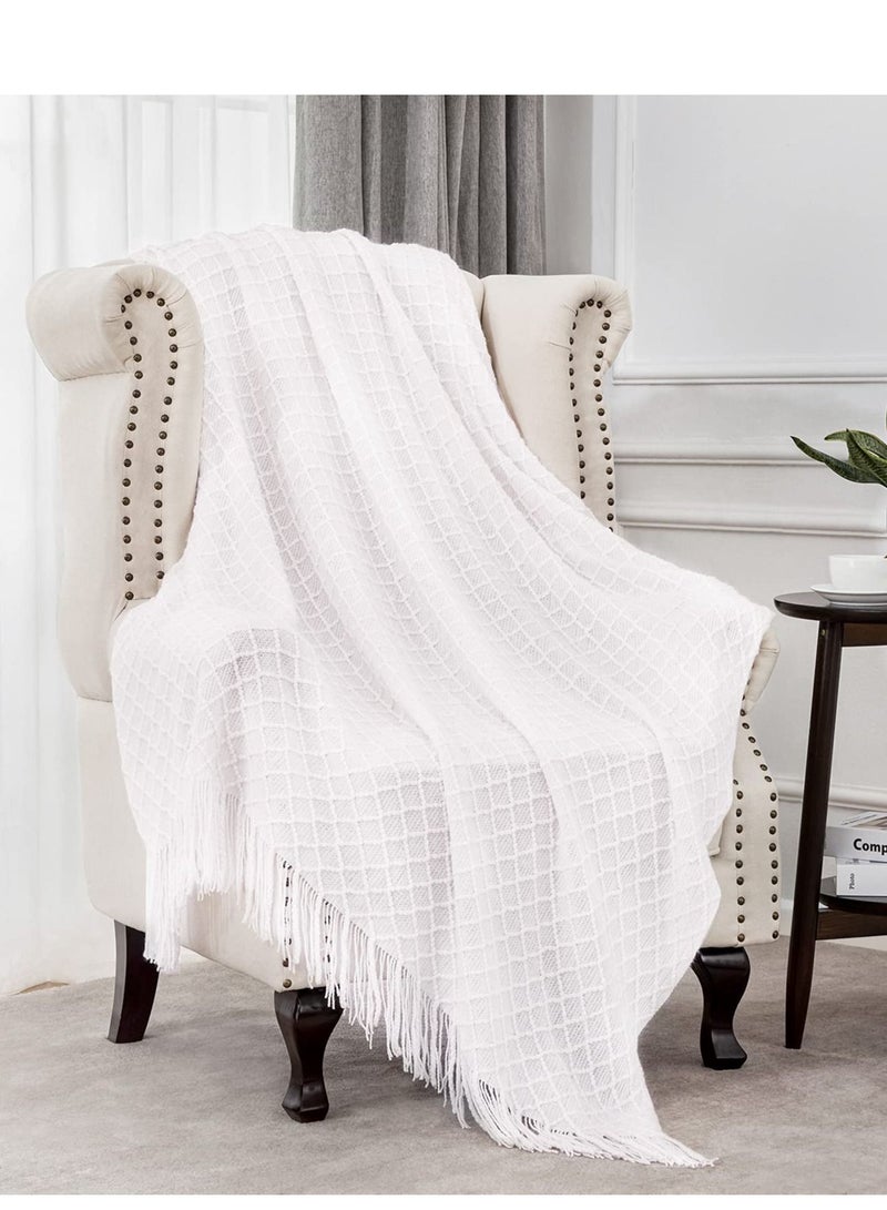 Sofa Decorative Blanket, Soft and Comfortable Knitted Blanket with Tassels for Sofa and Bed Diamond Shaped Coverlet Lightweight Decorative Bed End Blanket Nap Blanket (beige, 127x152cm)