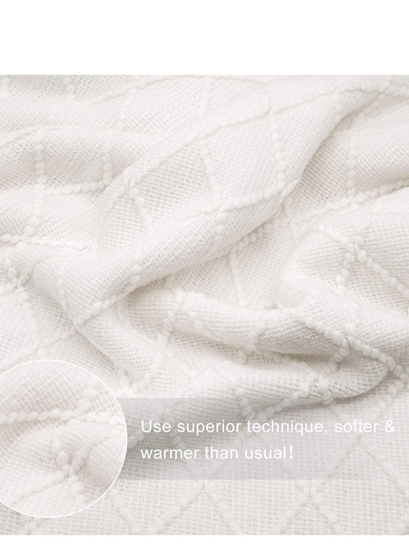 Sofa Decorative Blanket, Soft and Comfortable Knitted Blanket with Tassels for Sofa and Bed Diamond Shaped Coverlet Lightweight Decorative Bed End Blanket Nap Blanket (beige, 127x152cm)