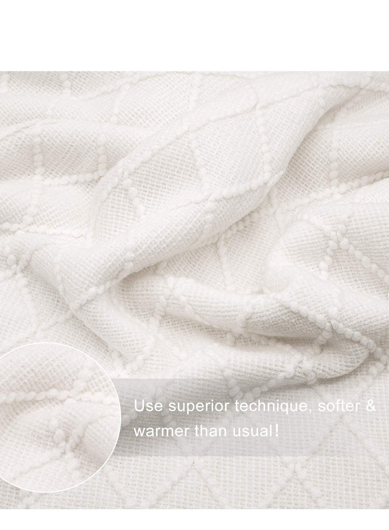 Sofa Decorative Blanket, Soft and Comfortable Knitted Blanket with Tassels for Sofa and Bed Diamond Shaped Coverlet Lightweight Decorative Bed End Blanket Nap Blanket (beige, 127x152cm)