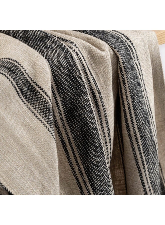 Harlow Linen Throw, Black & Natural - 130X150 Cm