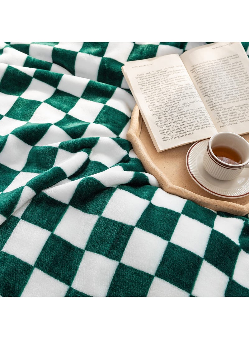 Checkered Flannel Throw Blanket, Soft and Luxurious, 150 x 130 cm, Cozy Blanket for Couch, Bed, Sofa, All-Season Warmth, Green