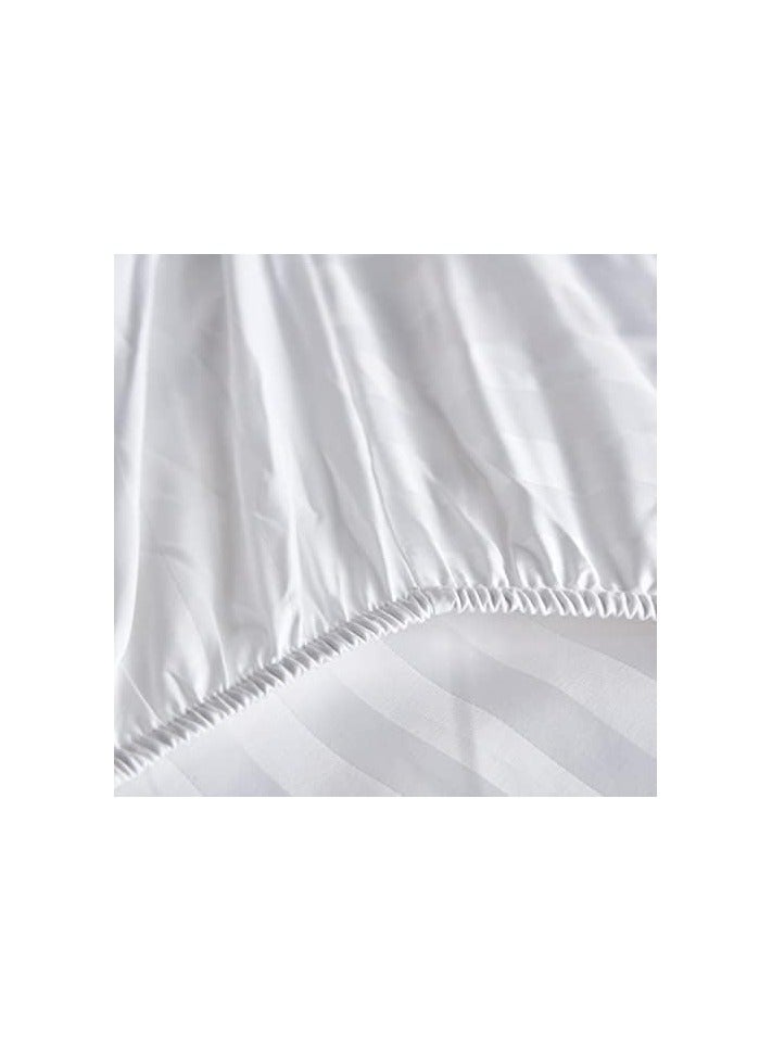 Queen Striped Fitted Sheet with 2 Pillow Case 180 x 200 Cm White