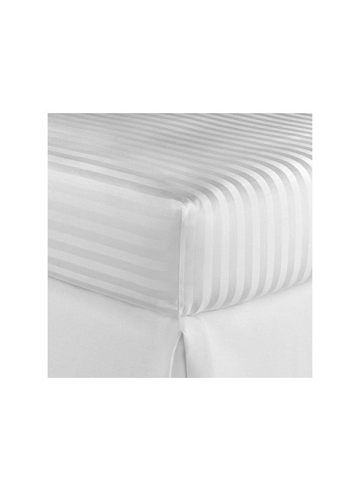 Queen Striped Fitted Sheet with 2 Pillow Case 180 x 200 Cm White