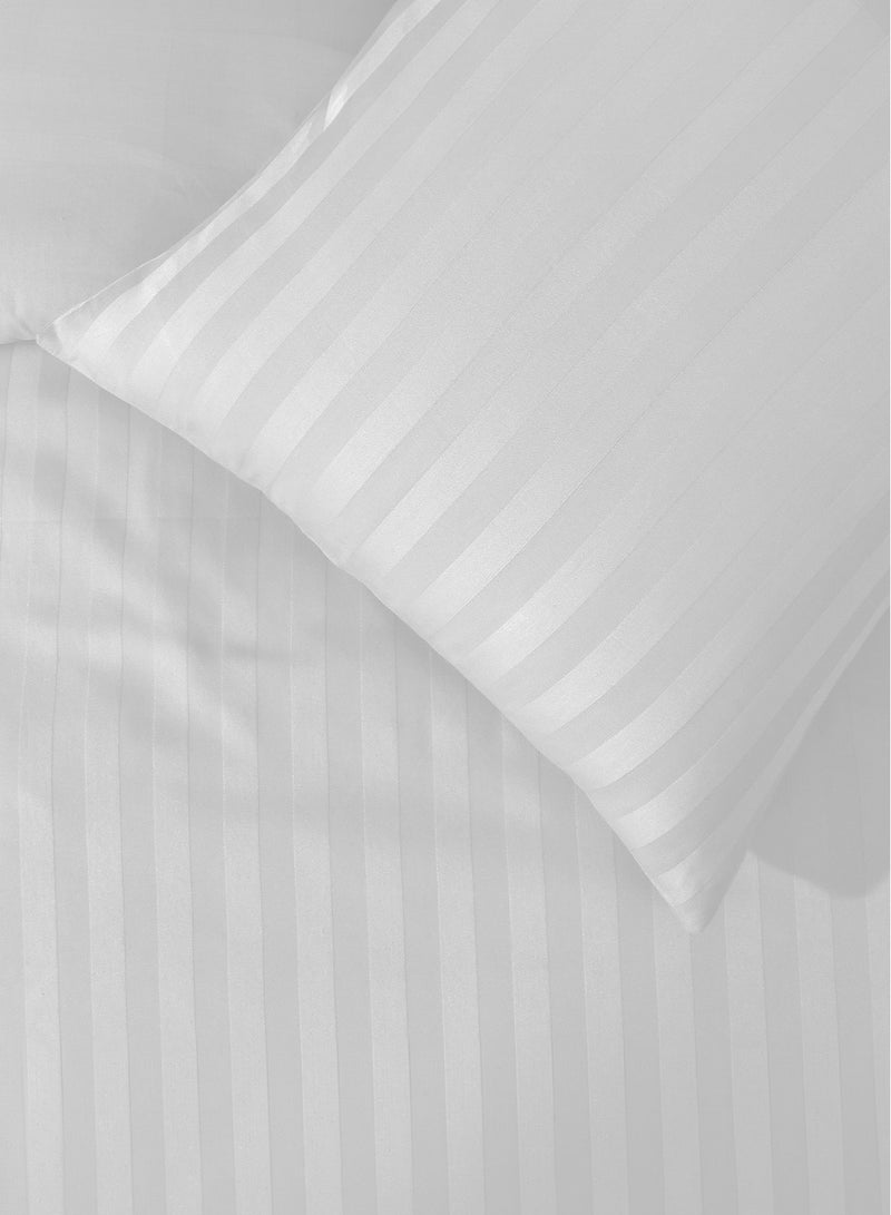 Queen Striped Fitted Sheet with 2 Pillow Case 180 x 200 Cm White