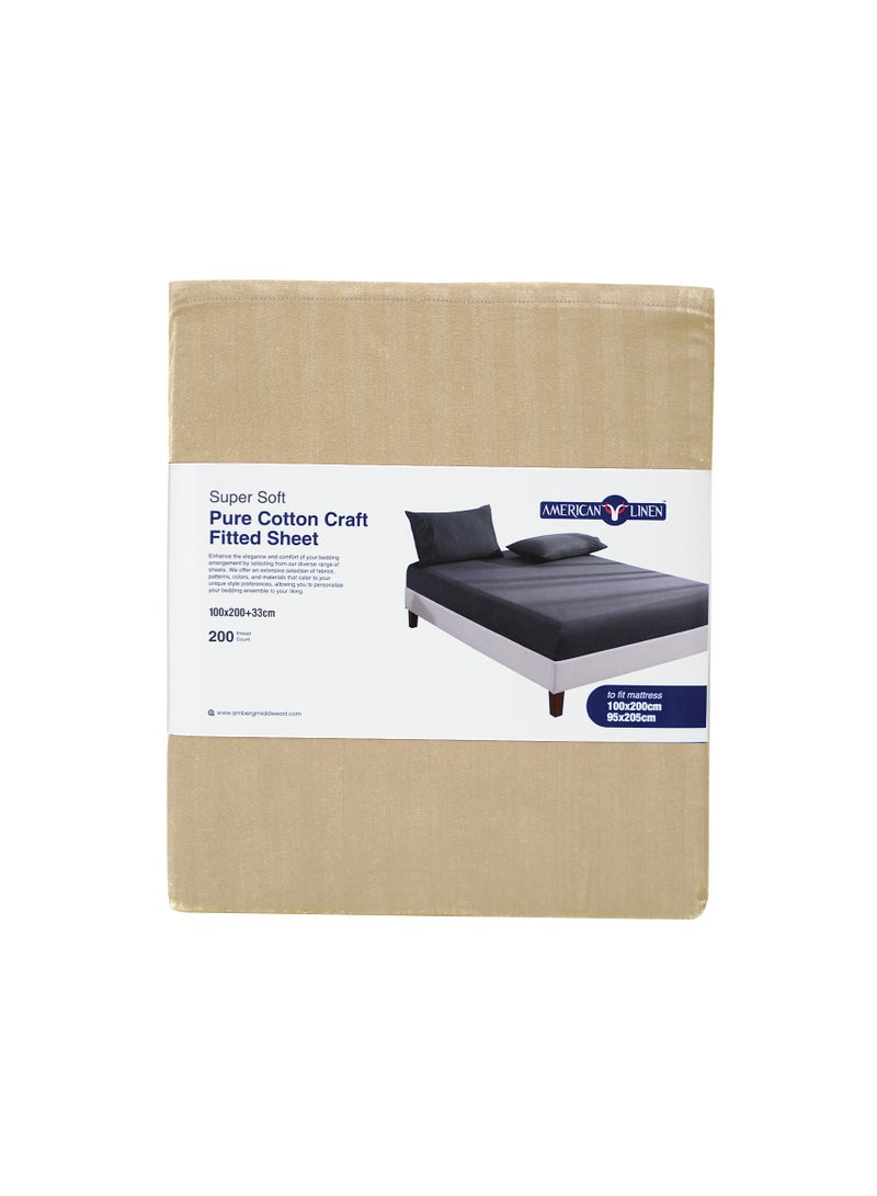 King Striped Fitted Sheet with 2 Pillow Case 200 x 200 Cm Beige