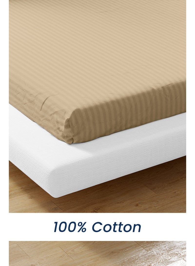 King Striped Fitted Sheet with 2 Pillow Case 200 x 200 Cm Beige