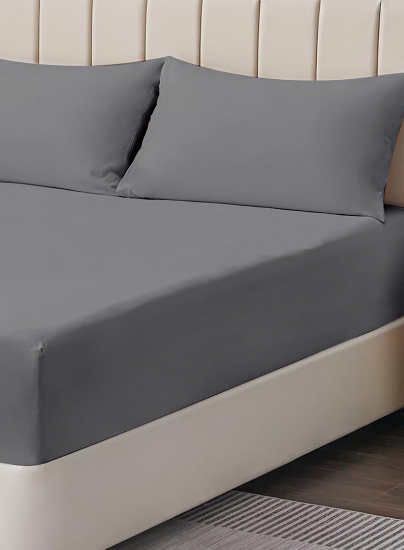 King Plain Fitted Sheet with 2 Pillow Case 200 x 200 Cm Grey